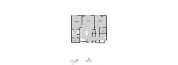 A floor plan of a 2 bedroom, 2 bath apartment with living room and dimensions.