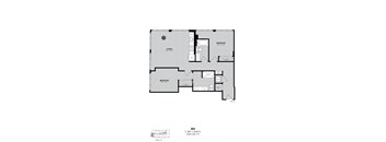 A black and white image of a floor plan for a 2 bedroom, 2 bathroom apartment.