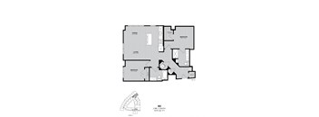A floor plan of a two-bedroom apartment with a living room, dining room, and bathroom.