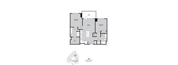 A floor plan of apartment B7 with 2 beds, a living room, a bathroom, and a kitchen.