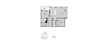 A black and white image of a floor plan for a 2 bedroom apartment.
