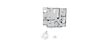 A black and white image of a house plan with a bathroom and a bedroom.
