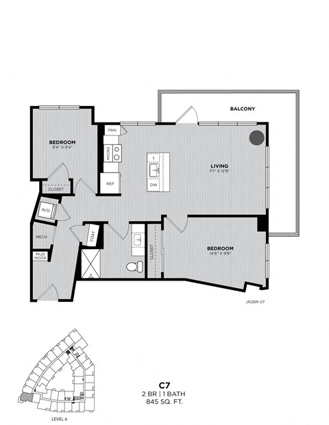 A black and white image of a floor plan for a condo unit.