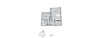 A black and white floor plan of a one bedroom apartment.