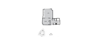 A floor plan of a 1 bedroom 11 bath apartment.