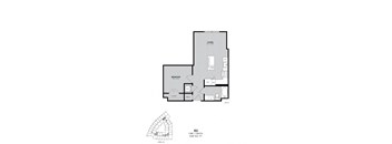 A black and white image of a floor plan for a 1 bedroom apartment.