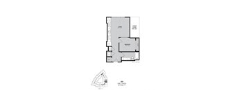 A floor plan for a 1 bedroom, 1 bath unit at 673 square feet.