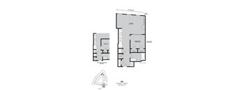 A floor plan for a studio apartment with a living room, bedroom, and bathroom.
