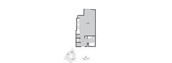 A black and white drawing of a floor plan for a studio apartment.