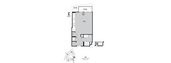 A floor plan for a studio apartment with a living room, bedroom, and bathroom.