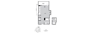 A floor plan for a studio apartment with a living room, kitchen, and bathroom.