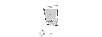 A floor plan for a studio apartment with a living room, bedroom, bathroom, and kitchen.