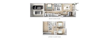 A floor plan of a house with a main floor and an upper floor.