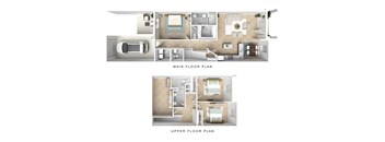 A floor plan of a house with a main floor and an upper floor.