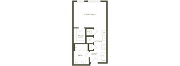 a floor plan of a unit with a bedroom and a living area