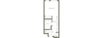 a floor plan of a unit with a bedroom and a living area