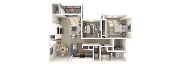 a 3d floor plan of a house with a bedroom and a living room