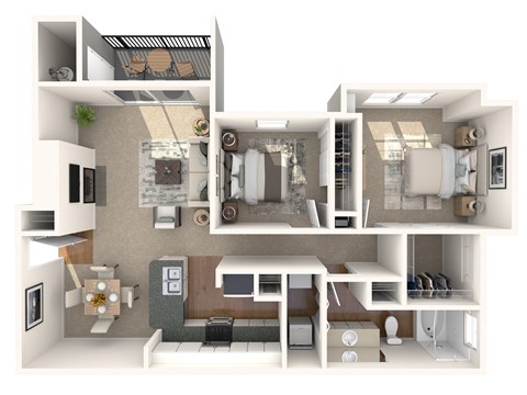 a 3d floor plan of a house with a bedroom and a living room