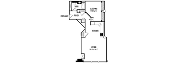 a floor plan of a house with a bedroom and a living room