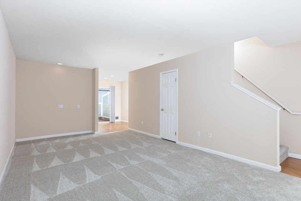 living room with a staircase