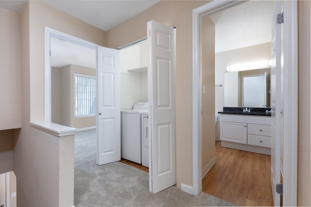 washer and dryer and bathroom