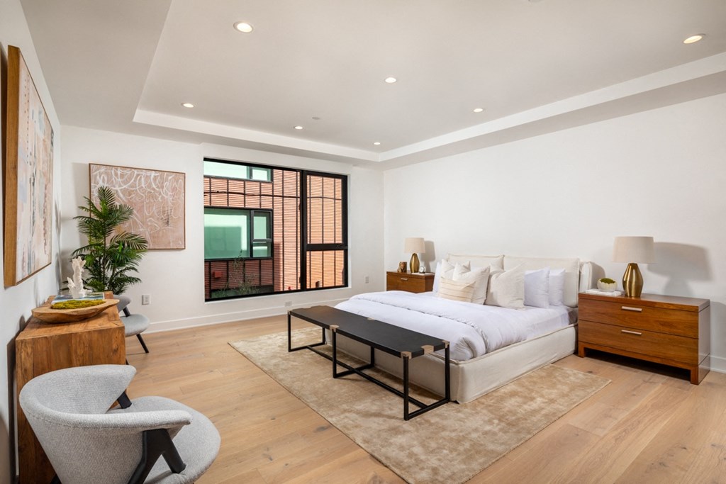 guest bedroom with bench