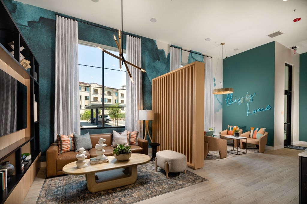 a clubhouse with a couch and a table