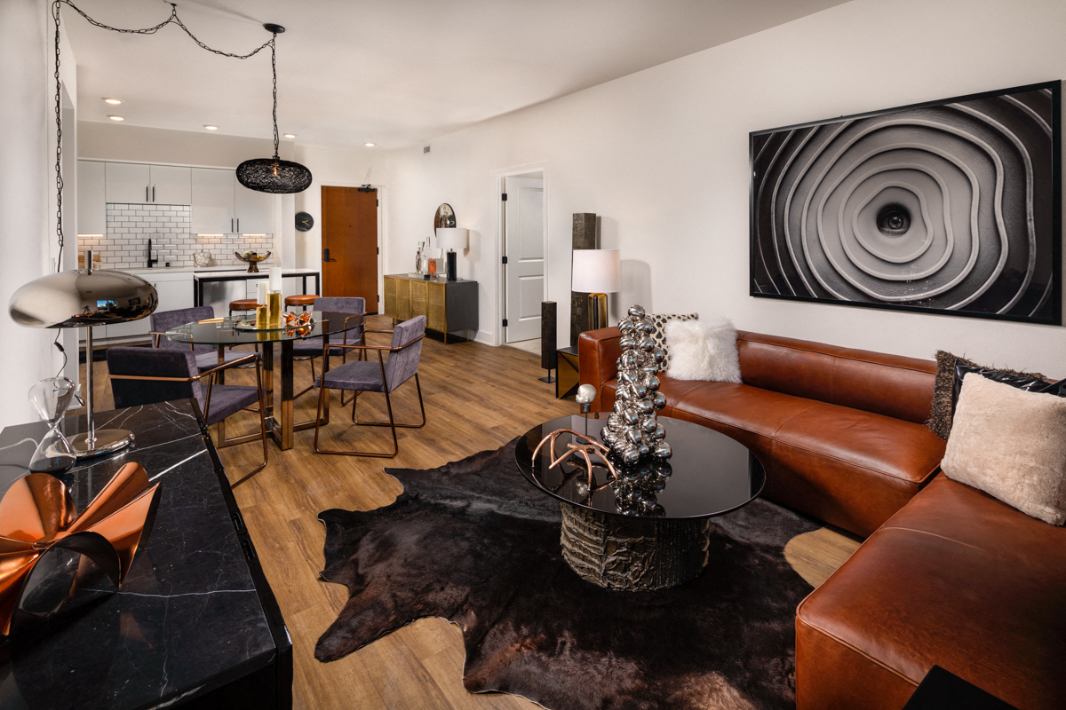 Living Room Come Dining Area at Clarendon Apartments, California