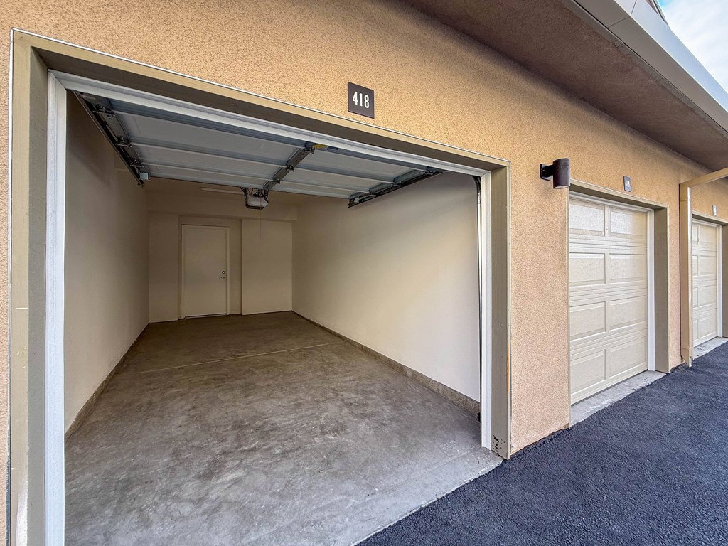 A garage with a number 418 on the wall.