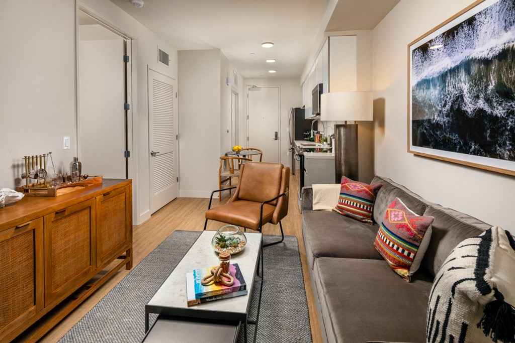 a living room with a couch and a coffee table