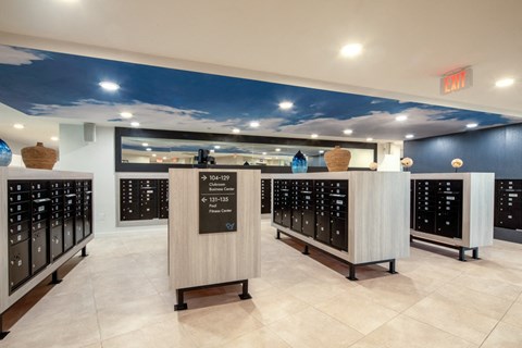 a wine tasting room with a blue sky painted on the ceiling