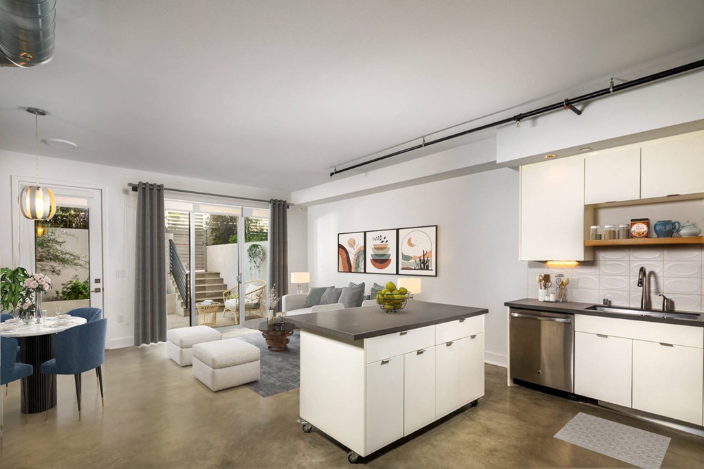 kitchen and living room  at The LC, Los Angeles, 90038