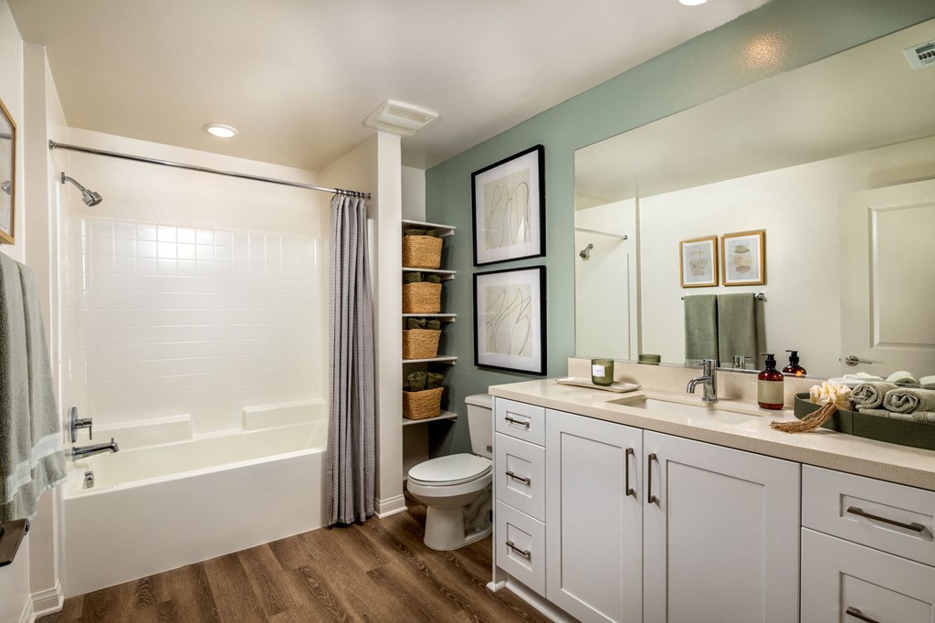 a bathroom with a shower and a sink and a toilet