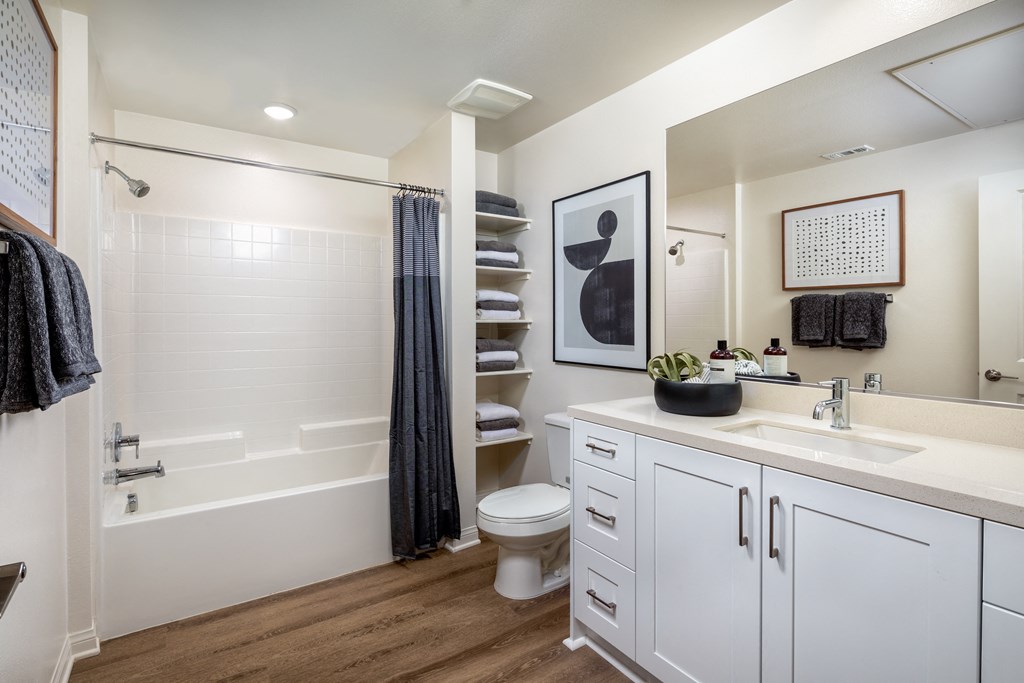 a bathroom with a shower and a sink and a toilet