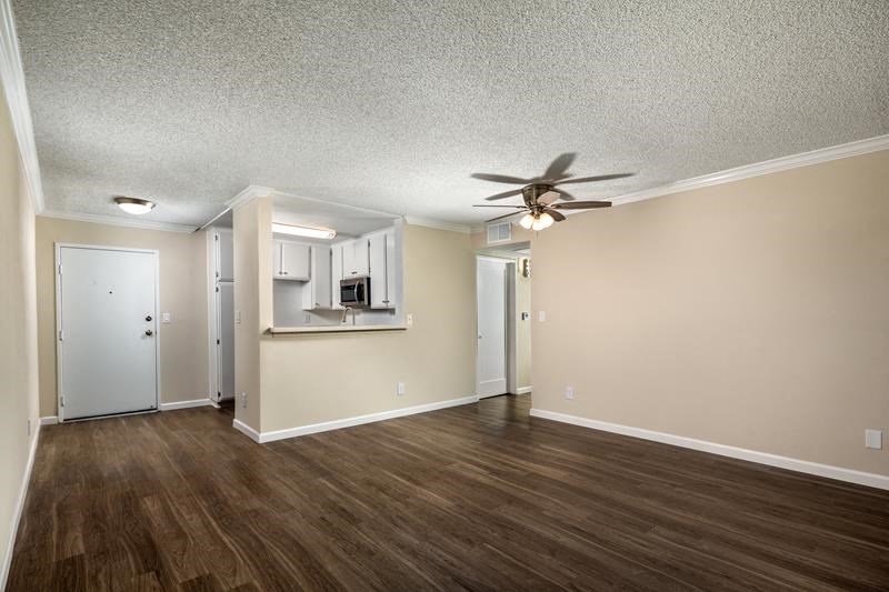 living room with a ceiling fan