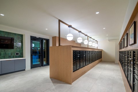 Mailroom at the Wyatt Makers Quarter apartments in San Diego, CA
