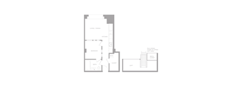 A floor plan of a home showing a living area, kitchen, bedroom, bathroom, closet, and loft.