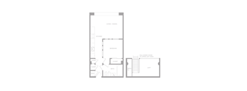 A floor plan of a house with a living room, kitchen, bedroom, bathroom, closet, and loft.