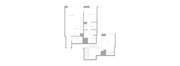 A floor plan of a house with a living room, kitchen, bedroom, bathroom, and loft.