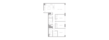A floor plan of a house with a kitchen, living room, and three bedrooms.