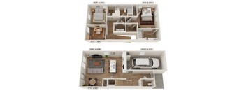 A set of four floor plans for a house with dimensions.