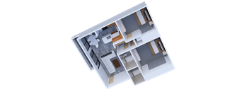 Chestnut 940 Sq.Ft. Floor Plan at Towne at Glendale, California, 91208