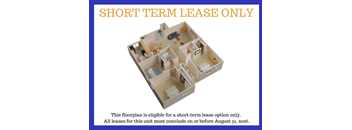 A 3D model of a floor plan for a short term lease only.