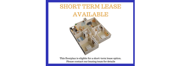A blue and white image advertising a short term lease available.