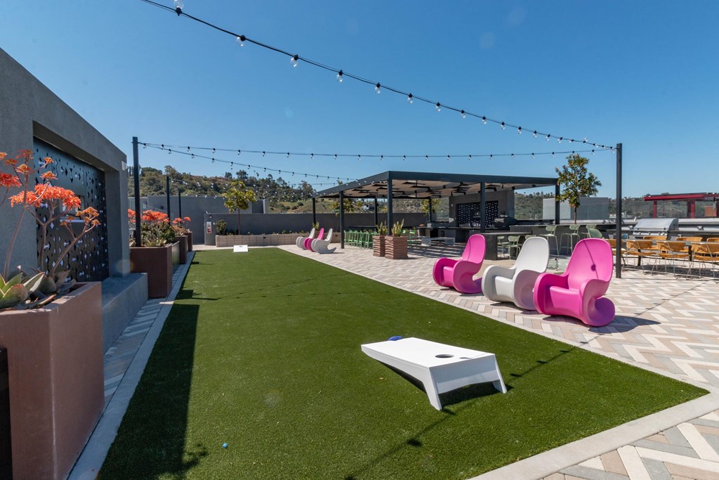 outdoor lounge area at Gravity, San Diego California