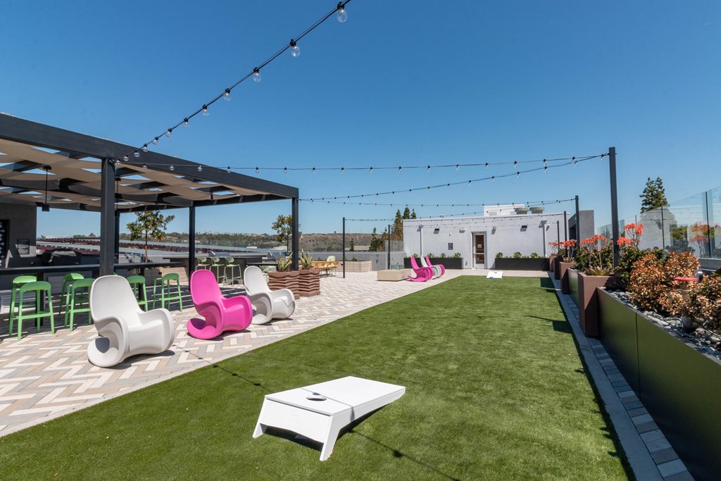 Outdoor lounge area at Gravity, San Diego