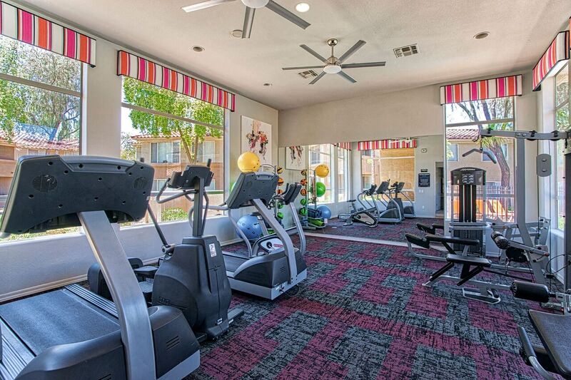 Gym with aerobic equipment for apartments in mesa arizona at Vista Grove Apartments, Mesa, AZ