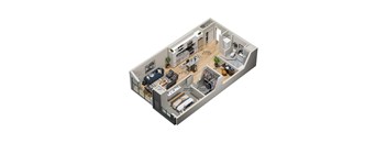 A 3D diagram of a house layout with labeled rooms.
