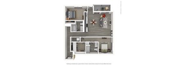 A 3D rendered image of a modern apartment.