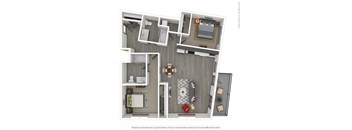 A 3D rendered image of a modern apartment.